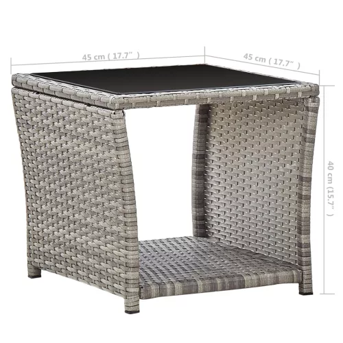 Szürke polyrattan és üveg dohányzóasztal 45 x 45 x 40 cm