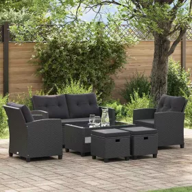   6 részes fekete polyrattan kerti ülőgarnitúra párnákkal