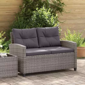   Kétszemélyes szürke polyrattan kerti kanapé párnákkal 124 cm