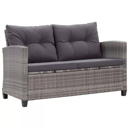 Kétszemélyes szürke polyrattan kerti kanapé párnákkal 124 cm