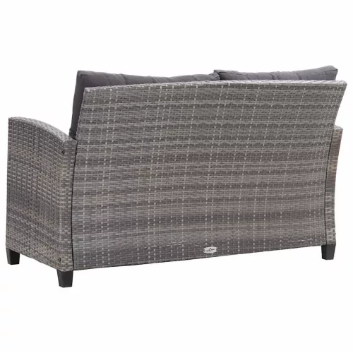 Kétszemélyes szürke polyrattan kerti kanapé párnákkal 124 cm