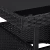 Fekete polyrattan és üveg kültéri étkezőasztal