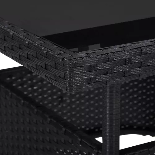 Fekete polyrattan és üveg kültéri étkezőasztal