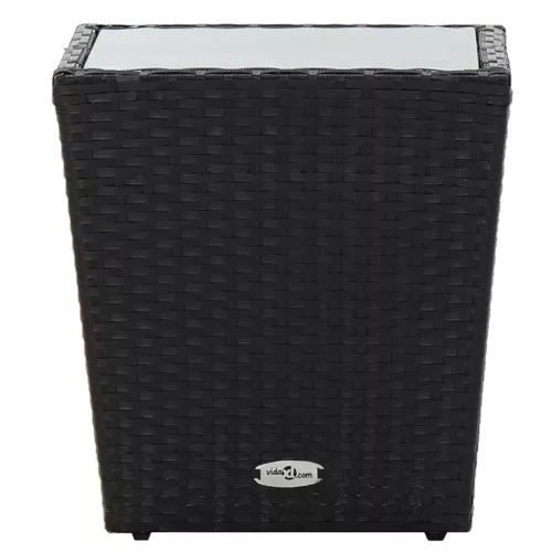 Fekete polyrattan és edzett üveg teázóasztal 41,5x41,5x43 cm