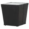 Fekete polyrattan és edzett üveg teázóasztal 41,5x41,5x43 cm