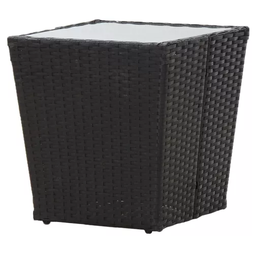 Fekete polyrattan és edzett üveg teázóasztal 41,5x41,5x43 cm