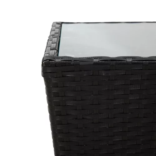 Fekete polyrattan és edzett üveg teázóasztal 41,5x41,5x43 cm
