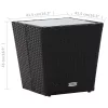 Fekete polyrattan és edzett üveg teázóasztal 41,5x41,5x43 cm