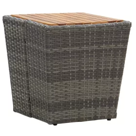   Szürke polyrattan és tömör akácfa teázóasztal 41,5x41,5x43 cm