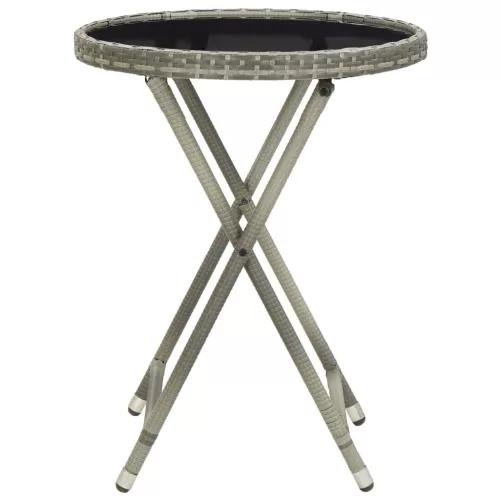 Szürke polyrattan és edzett üveg teázóasztal 60 cm