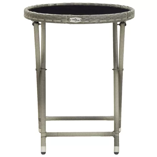 Szürke polyrattan és edzett üveg teázóasztal 60 cm