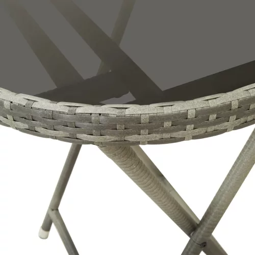 Szürke polyrattan és edzett üveg teázóasztal 60 cm