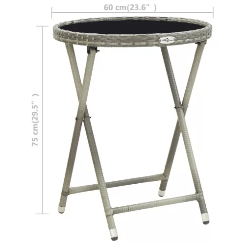 Szürke polyrattan és edzett üveg teázóasztal 60 cm