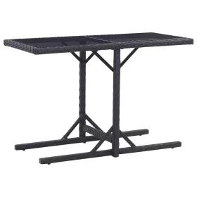   Fekete polyrattan és üveglapos kerti asztal 110 x 53 x 72 cm