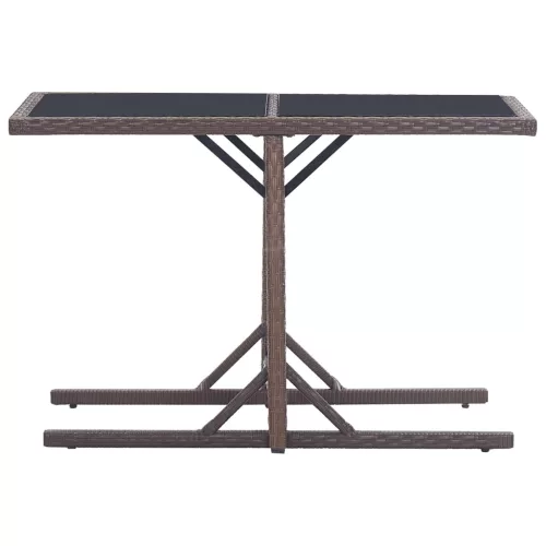 Barna polyrattan és üveglapos kerti asztal 110 x 53 x 72 cm