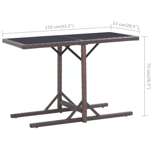 Barna polyrattan és üveglapos kerti asztal 110 x 53 x 72 cm