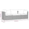 3 darabos fekete polyrattan kerti ülőgarnitúra párnákkal