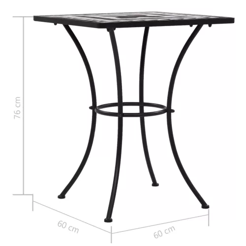 Fekete és fehér kerámia mozaikos bisztróasztal 60 cm