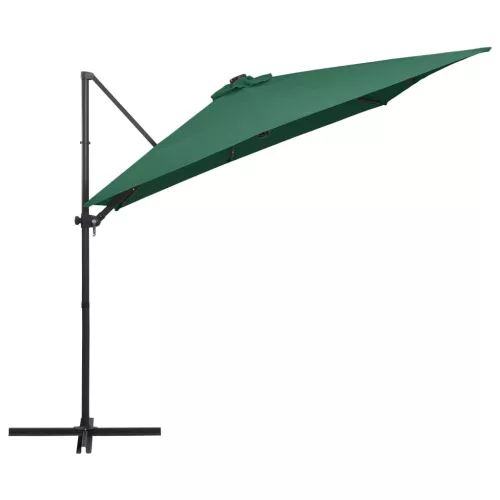 Zöld konzolos napernyő LED-del és acélrúddal 250x250 cm