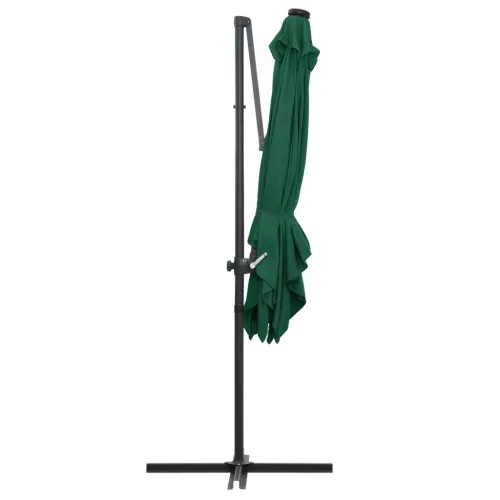 Zöld konzolos napernyő LED-del és acélrúddal 250x250 cm