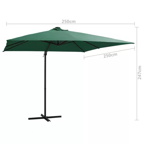 Zöld konzolos napernyő LED-del és acélrúddal 250x250 cm