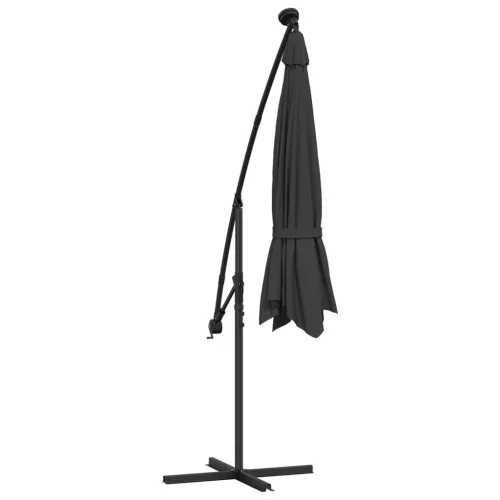 Fekete konzolos napernyő LED-fényekkel és acélrúddal 300 cm