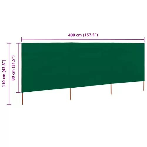 3 paneles zöld szövet szélfogó 400 x 80 cm