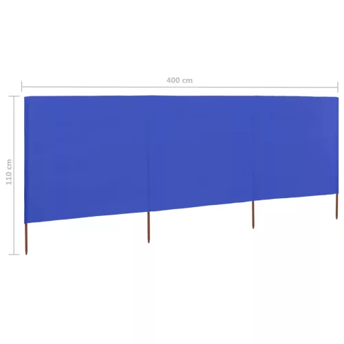 3 paneles azúrkék szövet szélfogó 400 x 80 cm