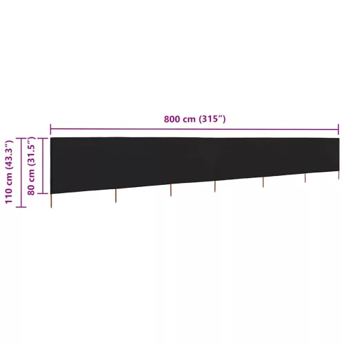 Tópszínű 6-paneles szövet szélfogó 800 x 80 cm