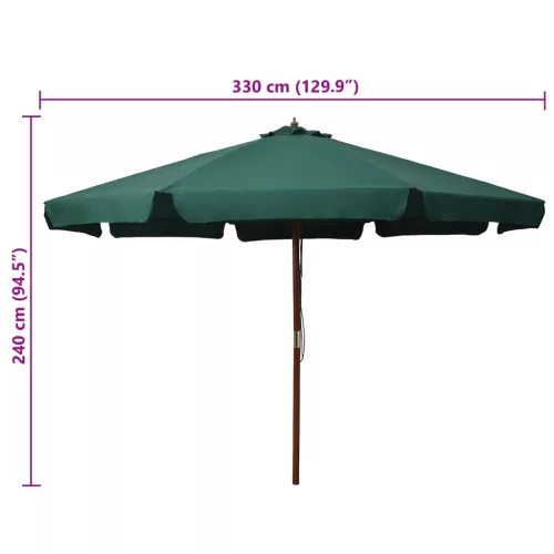 Zöld kültéri napernyő farúddal 330 cm