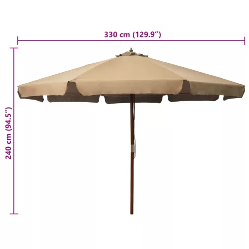 Tópszínű kültéri napernyő farúddal 330 cm
