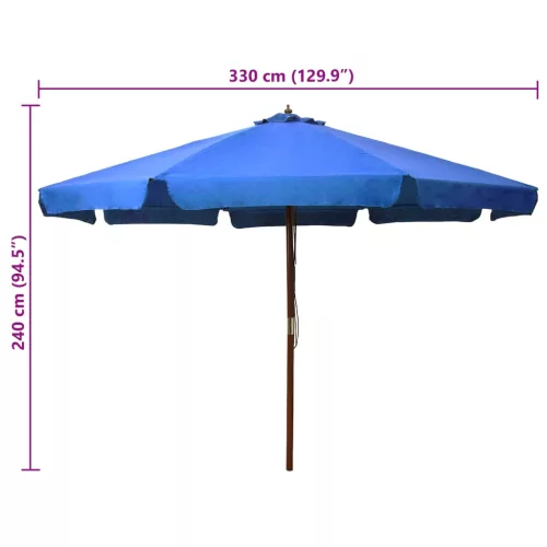 Azúrkék kültéri napernyő farúddal 330 cm