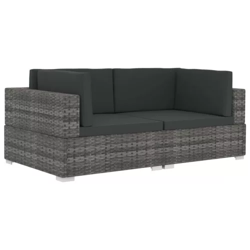 2 db szürke moduláris polyrattan sarokfotel párnákkal