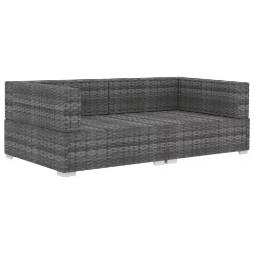 2 db szürke moduláris polyrattan sarokfotel párnákkal
