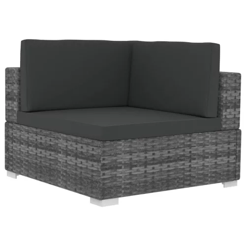 2 db szürke moduláris polyrattan sarokfotel párnákkal