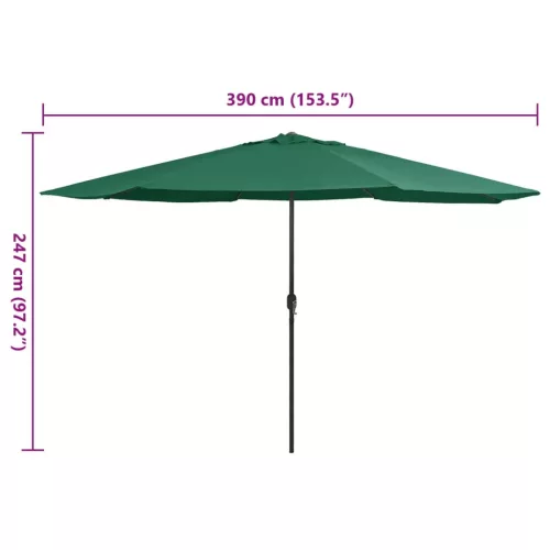 Zöld kültéri napernyő fémrúddal 390 cm