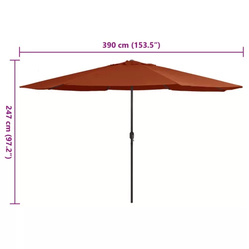 Terrakotta színű kültéri napernyő fémrúddal 390 cm