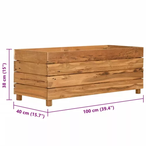 Újrahasznosított tíkfa és acél magaságyás 100 x 40 x 38 cm