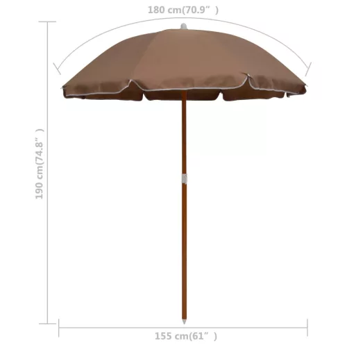 Tópszínű napernyő acélrúddal 180 cm