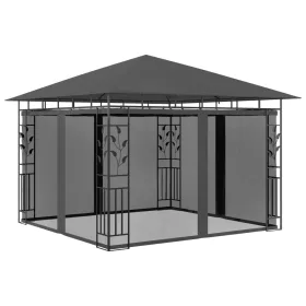   Antracitszürke pavilon szúnyoghálóval 3 x 3 x 2,73 m 180 g/m²