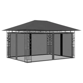   Antracitszürke pavilon szúnyoghálóval 4 x 3 x 2,73 m 180 g/m²