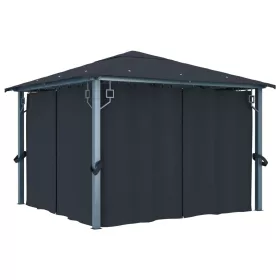Antracitszürke alumíniumpavilon függönnyel 300 x 300 cm