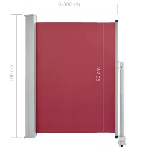Piros behúzható oldalsó teraszi napellenző 100 x 300 cm