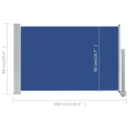 Kék kihúzható oldalsó terasz napellenző 60 x 300 cm