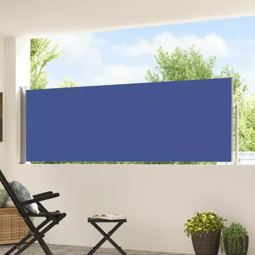 Kék behúzható oldalsó teraszi napellenző 100 x 500 cm