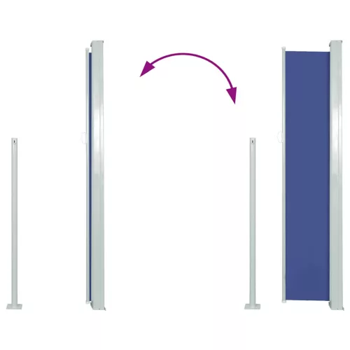 Kék behúzható oldalsó teraszi napellenző 100 x 500 cm