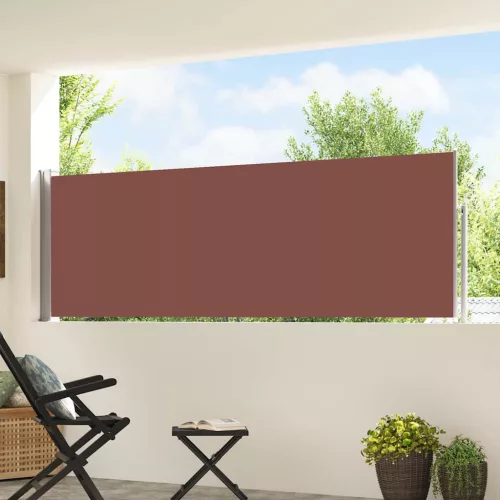 Barna behúzható oldalsó teraszi napellenző 100 x 500 cm
