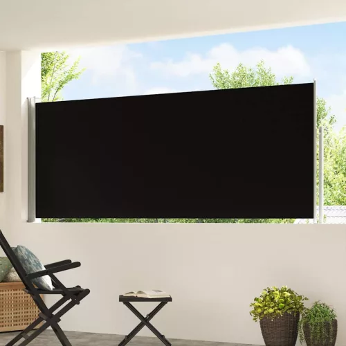 Fekete behúzható oldalsó teraszi napellenző 120 x 500 cm