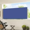 Kék behúzható oldalsó teraszi napellenző 120 x 500 cm