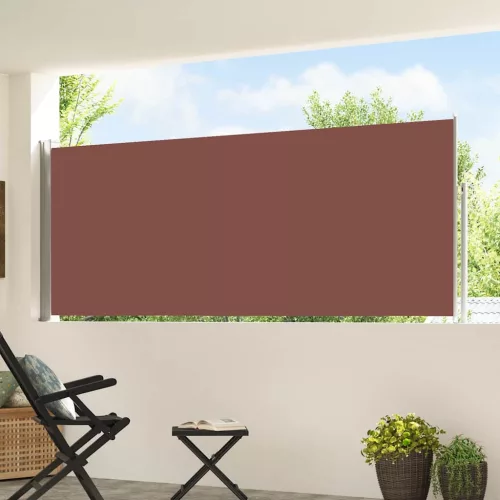 Barna behúzható oldalsó teraszi napellenző 120 x 500 cm